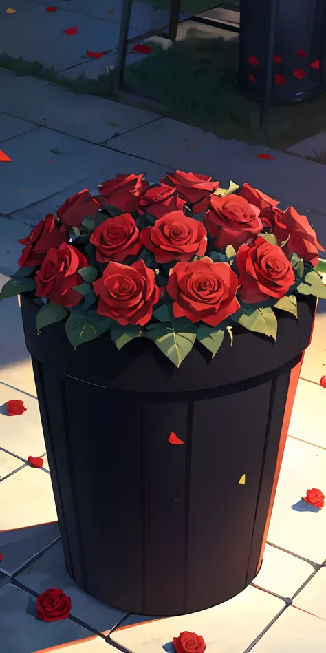 Roses thrown into the trash can under the sunset No Character Close-up of trash can and roses