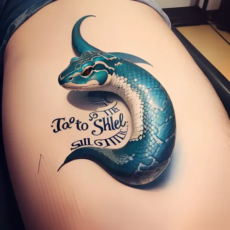 Tattoo of a snake with the words “This too shall pass” in it