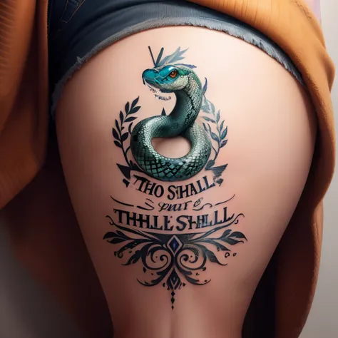 Tattoo of a snake with the words “This too shall pass” in it