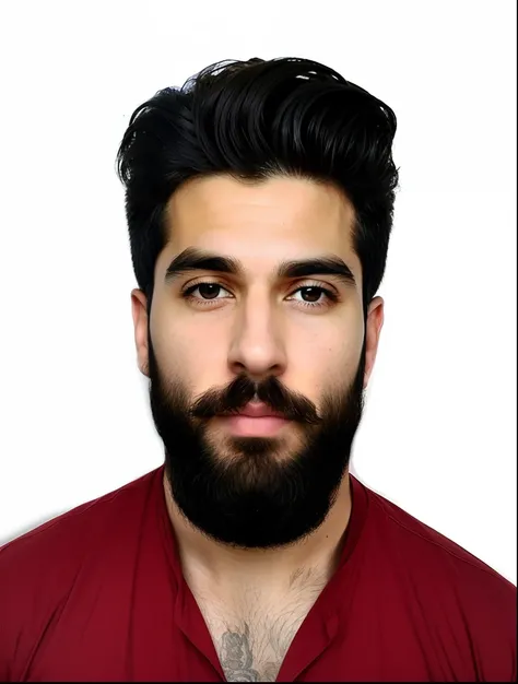 araffed man with a beard and a red shirt, without beard, without beard and mustache, with a small beard, neat beard, short beard, small beard, groomed beard, portait photo profile picture, with a full black beard, trimmed beard, groomed facial hair, high q...