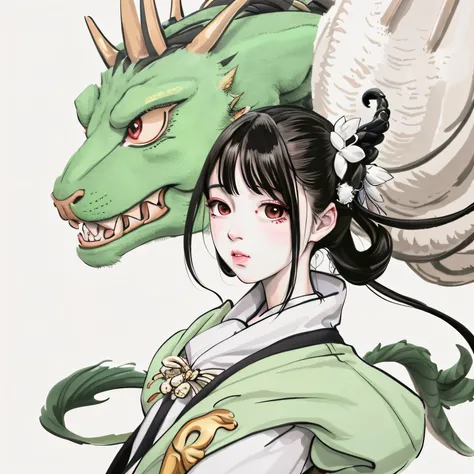 Anime girl with dragon head and white dress, the dragon girl portrait, Dragon girl, drak, by Yang J, author：Shitao, author：Li Fangying, author：Qu Leilei, By Leng Mei, Guweiz in Pixiv ArtStation, Digital anime illustration, By Li Song, Chinese fantasy, Deta...