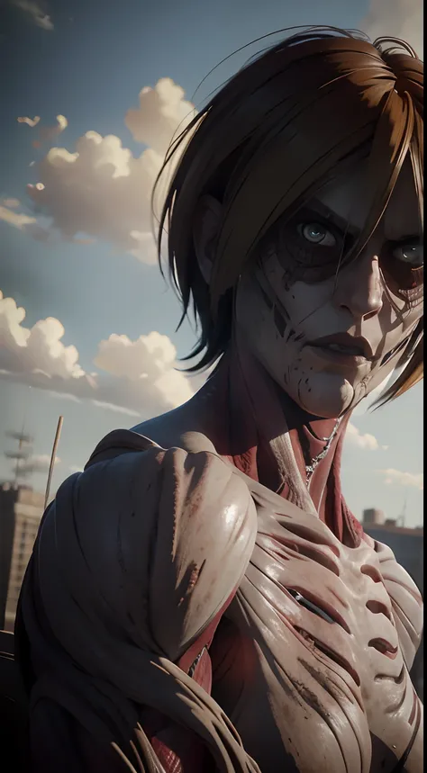 attack on titan annie, post-apocalytic, female titan, bokeh, nffsw, side lighting, a hyper-realistic, ray tracing, whole body, f...