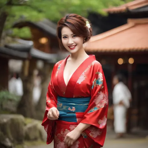 Adult pretty smiling woman in Japan, huge tit, Without bra,kimono, Realistic