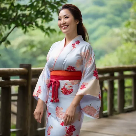 Adult pretty smiling woman in Japan, huge tit, Without bra,kimono, Realistic