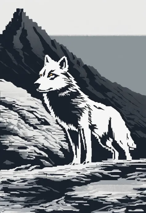 White silhouette design of a single wolf，Silhouette on the edge of a cliff，Wolf howl：1.5，black backgrounds，Beautiful Silhouette，biologically correct