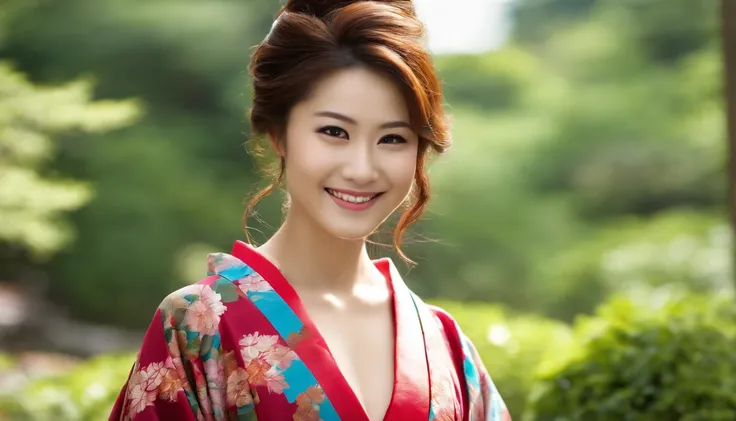 Young and beautiful smiling woman in Japan, huge tit, Without bra,kimono, Realistic