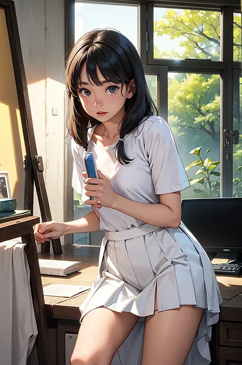 ,personal computers, Authors：Camagurkha, Authors：Love Light, director: Kiyoshi Kobayashi, Authors：Kubisi 🚿🗝📝, director: Kikugawa Sakae, 8K!!, 8K!, Authors：New Art, Beautiful Art Style,white  panties,The skirt is flipped up,up skirt,Panties are visible