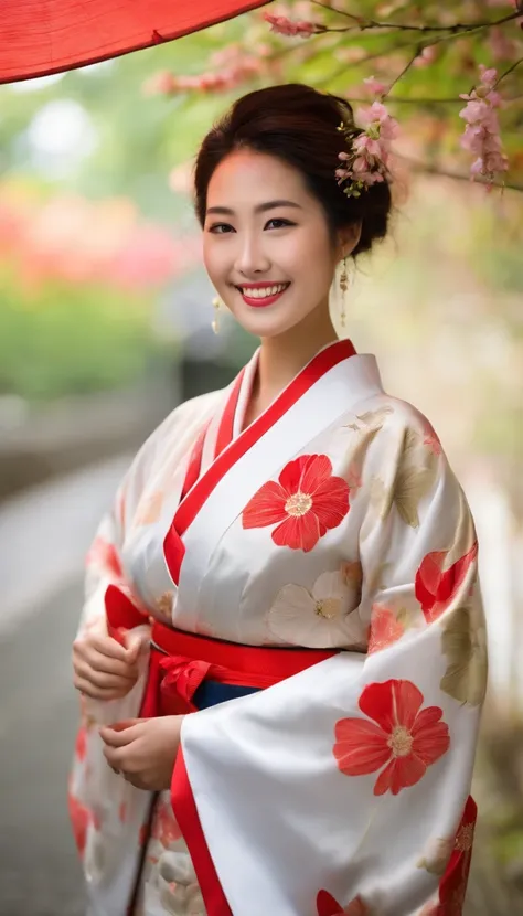 Young and beautiful smiling woman in Japan, Colossal tits, Without bra,Kimono, Realistic