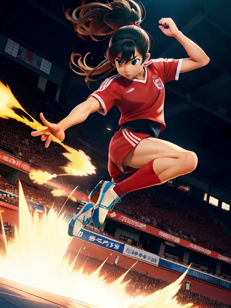 "(best quality,highres),dynamic camera angles,vivid colors,powerful kicks,breathtaking moves,spectacular goals,amazing stunts,outstanding precision,astonishing athleticism,Japan soccer manga,incredible forceful strikes"