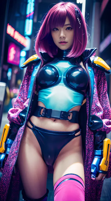 Female Cyborg,Soft NSFW,erotic posing,fantrome,Hentai,inspired by Takashi Murakami,kawaii,Stylish,,Cameltoe,busty,A MILF,Pubic hair,Glamour,Pink tones,Psychedelic Costume,Armored,Cyberpunk dystopian girl,Fantastic Dystopia,Dystopian landscape,bladerunner,G...