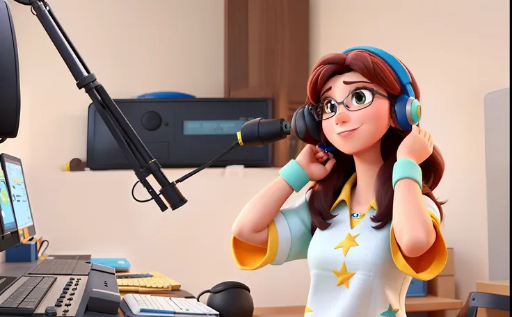 Mulher radialista estilo Disney pixar, alta qualidade melhor qualidade.