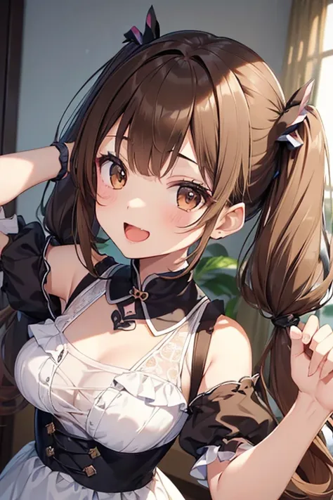 (Highest quality illustrations:1.2), (Kawaii Girl:1.1), (1girl in, 独奏:1.5), (1girl in、14years、childish、One pose、cute little、Neat and clean image、tiny chest:1.5、ultradetailed eyes:1.2)、(small tits,flat breast:1.1)、((Brown-eyed、Brown hair:1.5))、(shorth hair)...