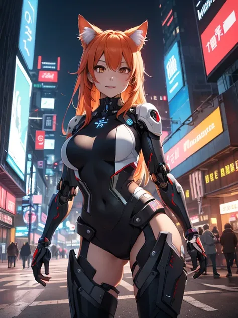 {{（Hair color: Orange）}）,forcus 、Dynamic Pose、（Cat tail）、Cat ears, absurdly long hair、Laugh
、（（dark orange eyes））、Large breasts、see through、Cameltoe,unrealengine:1.4,hyper HD,Best Quality:1.4, Photorealista:1.4, Skin Texture:1.4, tmasterpiece:1.8,Futuristi...