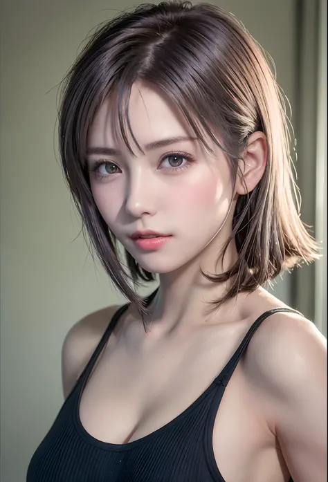 (8K, Photorealistic, Raw photo, of the highest quality: 1.3), (1girl in), Super beautiful, (Realistic face), (boyish, Silver Color Berry Shorthair), Beautiful , Glare that captivates the viewer, Beautiful expression, Beautiful breasts, (Realistic skin), Be...