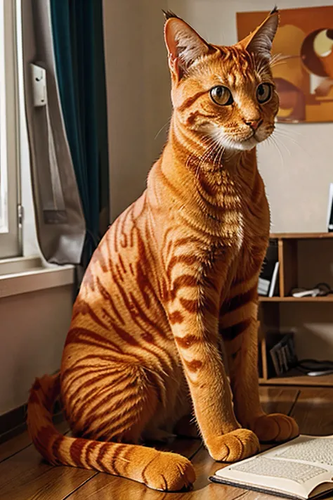 orange cat，adolable，largeeyes，tmasterpiece，study room