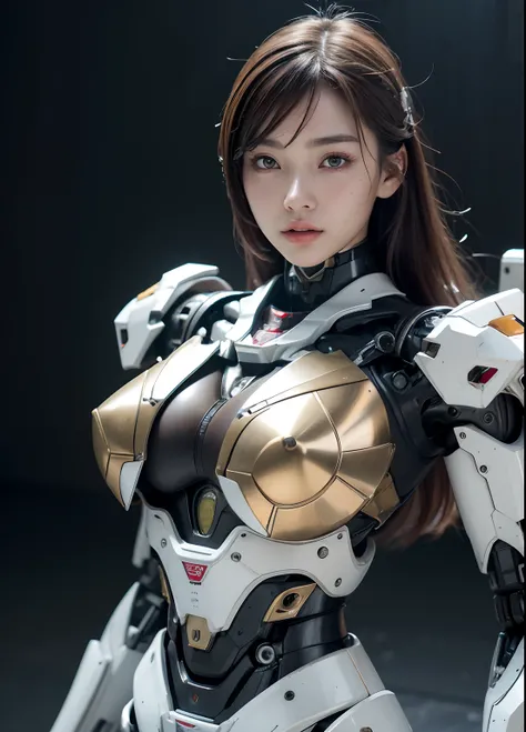 Textured skin, Super Detail, high details, High quality, Best Quality, hight resolution, 1080p, hard disk, Beautiful,(cyborgs),beautiful cyborg woman,Mecha Cyborg Girl,Battle Mode,Girl with a Mecha Body,She wears a battle cyborg mech with a weapon,Fulll bo...