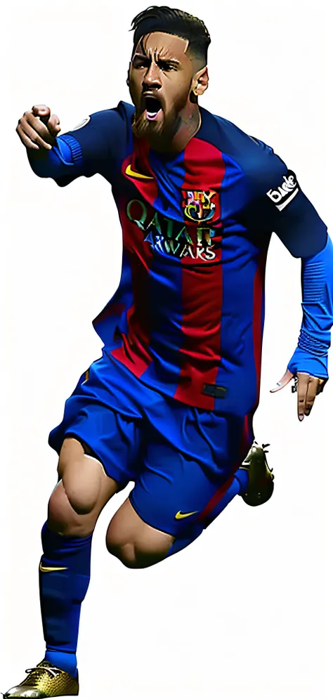 A man in a blue and red uniform is playing football, Macy, lionel messi, Neymar Jr, lionel messi portrait, messi as cyborg, Neymar, leaked image, soccer player antoine griezmann, Messi dunks Ronaldo, messi as a viking, wearing a barca cape, the best ever, ...