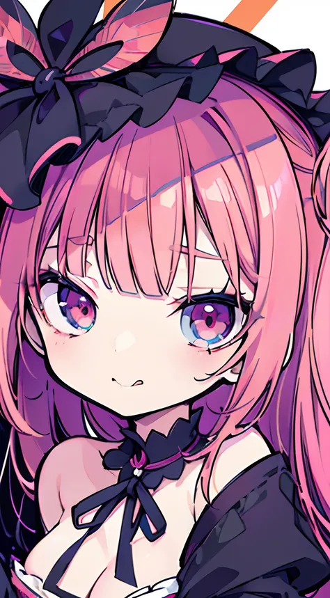 (NSFW),masutepiece, Best Quality, Ultra-detailed,(Lori),sel anime,anime moe art style,animated style illustration, (Red Eyes),(Beautiful eyes), ((Cute)), Cute, (lovely),超A high resolution,1 girl,Blunt bangs,Two-side-up,[A pink-haired:purple hairs:0.6],de p...