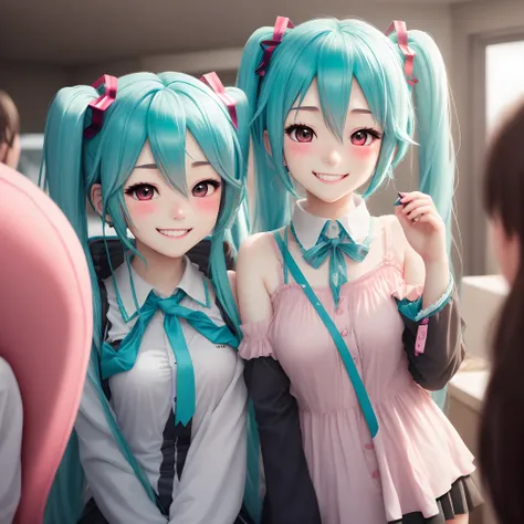 miku hatsune　to close range　red blush　a smile