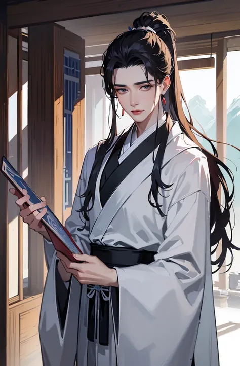 Close-up of a man in a robe and tie, Cai Xukun, Inspired by Zhang Han, xianxia hero, inspired by Wu Daozi, Inspired by Seki Dosheng, young wan angel, tian zi, drak, Xianxia, heise jinyao, Inspired by Zhao Yuan, Li Zixin, xintong chen