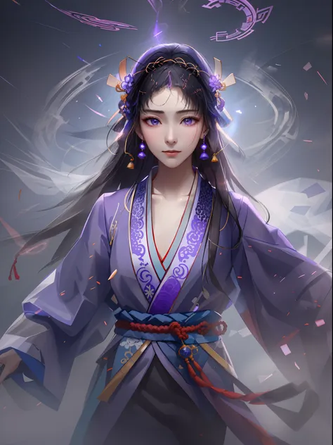 a handsome chinese girl, sharp eyes, clear facial features, wearing hanfu, combat posture, martial arts movements, body surround...