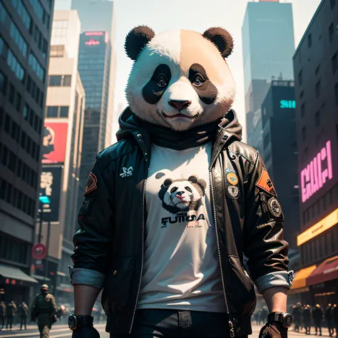 soldier future, panda mask, cyberpunk, urban, tech company --auto