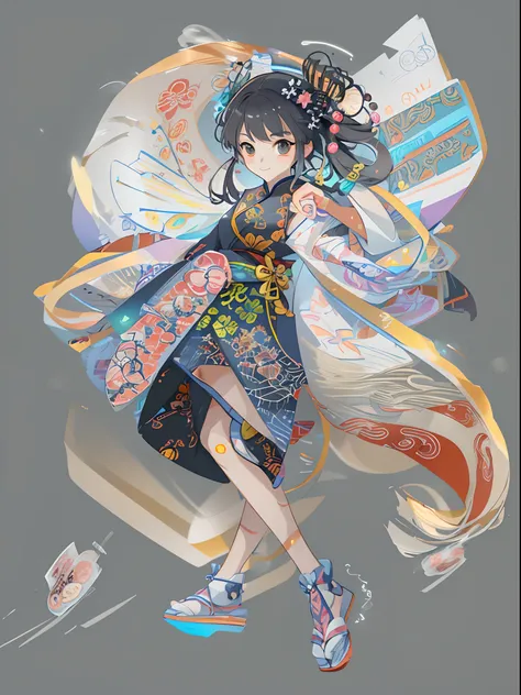 A handsome Chinese girl,  motion blur, holographic visual lights, stickers figures, 32K anime style, Japanese anime style