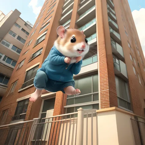 Hamster jumping from an apartment building　Cute picture