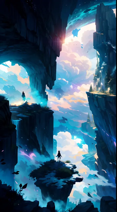 Step into a world of wonder and ethereal beauty, where reality and dreams intertwine. Visualize an awe-inspiring scene - a breathtaking view of a sea of stars, shimmering brilliantly above a blanket of fluffy clouds. In the foreground, a young girl stands ...