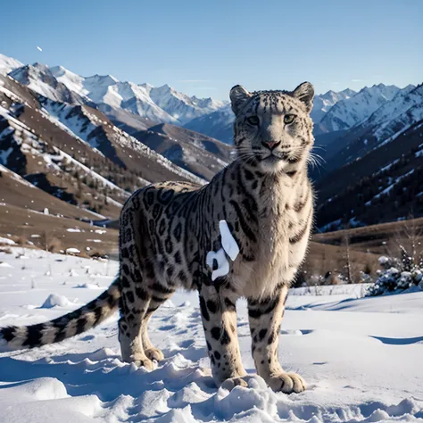 Snow leopard in the mountains