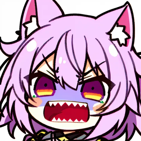 1girl in,,(Chibi:1.2),get angry,pastel purple hair, yellow eyes, sharp teeth, Esbian, face only