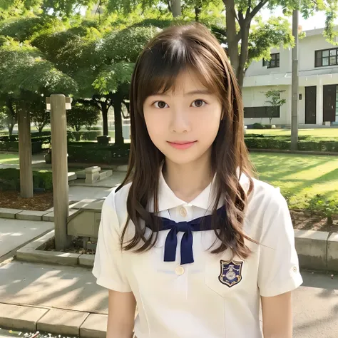 master piece , best quality , japanese , cute face , 13 years old , (symmetrical clear eyes:1.3) , shining eyes , looking at viewer , school uniform, sexy