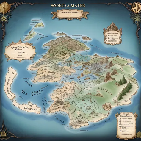 Sheet map, world, Middle-earth Tokkien World Style, several small continents, fantasy world