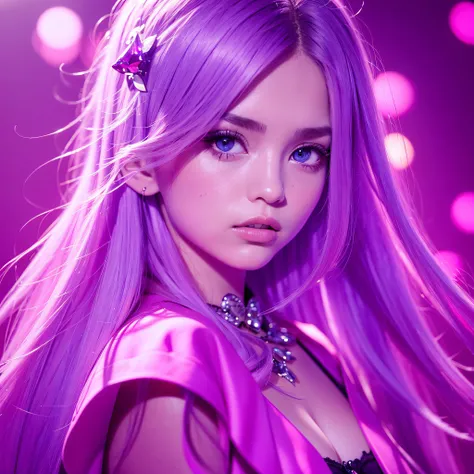 (((masutepiece))), Best Quality, 4k wallpaper, Cinematic Light, absurderes, 1 Professional characteristics of girls, Long hair, Purple Crystal Hair, Glow Hair, Bloom Hair, Clothing Princess, looking at from the front