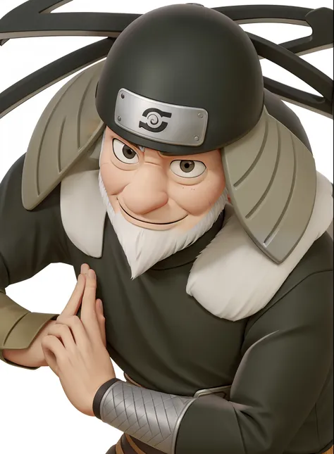 Sarutobi is a character in the Naruto anime. An old man. Wears a black helmet with the Konoha logo. The helmet is decorated with iron armor plates like long ears on both sides of the edges. On his shoulder there is an iron shield. Wearing a black long slee...