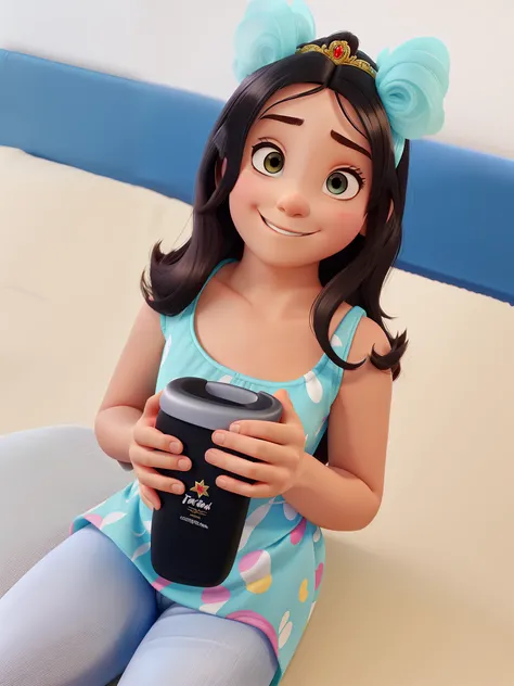 Uma menina com cabelo castanho usando tiara estilo disney pixar, alta qualidade, melhor qualidade