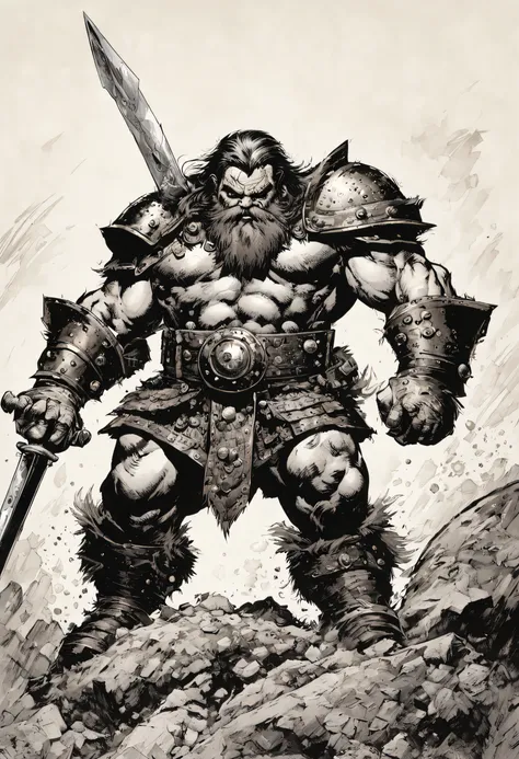 jim lee. warrior dwarf, with armor and sword, with an eye patch,((better quality))),comics years 50