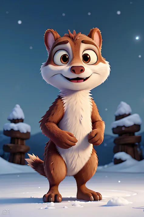 the ice age scrat character, Scrat, cute, cinematic lighting, ((background)) gelo, neve,