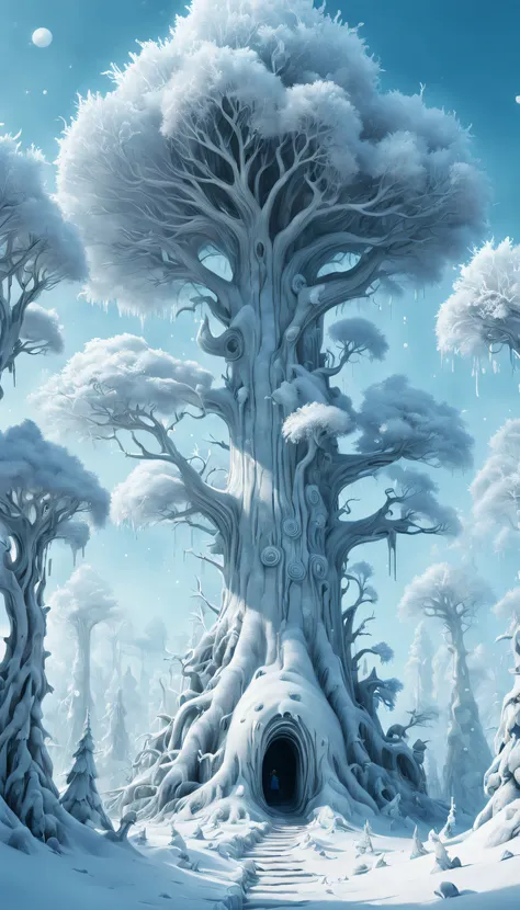 Wizard of thousands of Rime, the simple and honest clumsy Snowy trees pure heaven.Smooth surface,(full_Body), Light,Playful illustration,Playful,Dreamy imagery,Extremely detailed,art  stations,8K,Soft lighting,subdued contrasts,Incredible art,Phlegm sputum...