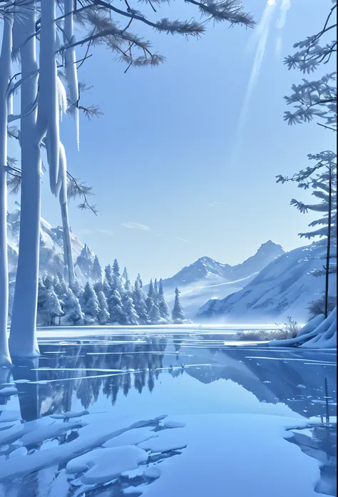 Illustrations depicting snow and rime can depict a very cold winter day，It gives a sense of freshness、Blandish feeling。 In this illustration，You can draw snow-capped mountains or forests，The branches are covered with crystal clear rime。In the distance, The...