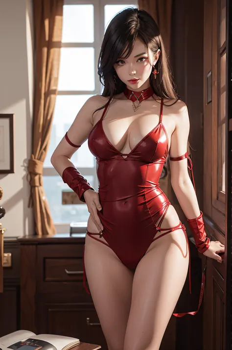 nsfw, bondage costume red, sexy russian girl, seduce, Study room