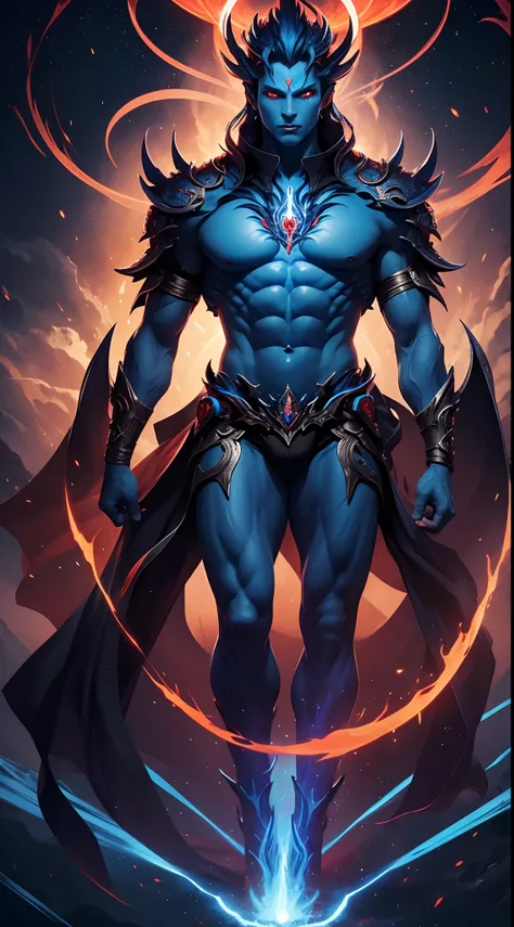 Experience the awe-inspiring transformation of the Blue Vageta God as he unleashes his full potential, with stunning renderings of his fiery aura and piercing red eyes.