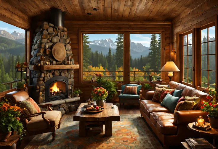 (best quality,4k,8k,highres,masterpiece:1.2),ultra-detailed,(realistic,photorealistic,photo-realistic:1.37),mountain cabin,cozy ...