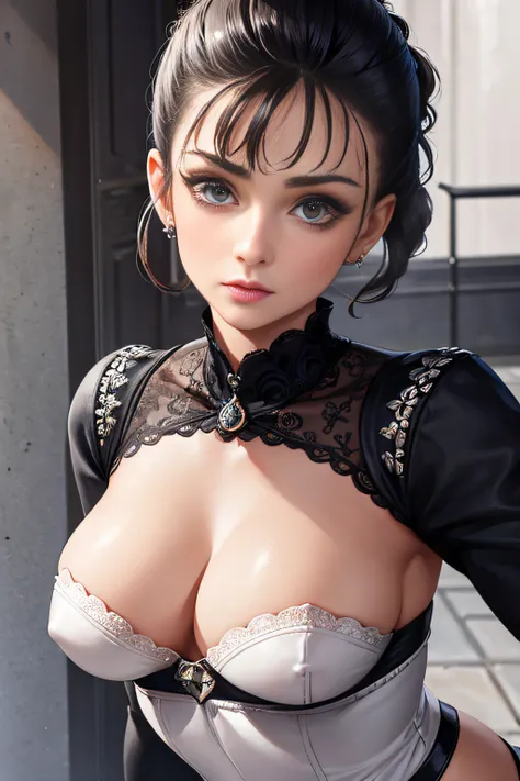 beste-Qualit, jeu cg, 1fille, master piece, beste-Qualit, 8k, detailed skin texture, detailed fabric texture, beautifull detailed face, intricate high detail, Ultra detailded, audrey hepburn, Police Uniform, cheveux roux raides, (Corps Entier: 1.2)