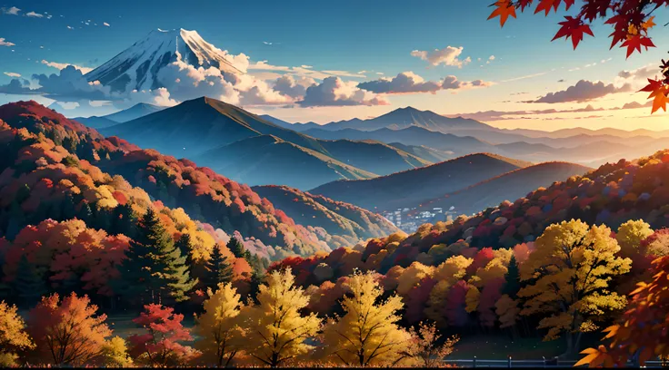 Colored leaves、（jpn、evening glow、Mare）、mont、Summit of Mt、autumnal