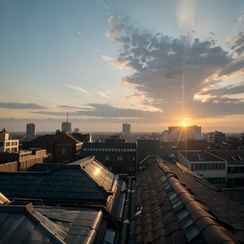 Rooftops of buildings and sunrise