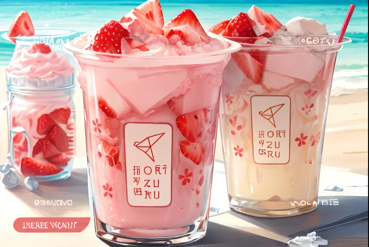 1cup, ((strawberry)), milk, fresh strawberry milk ice, ice cube, summer theme