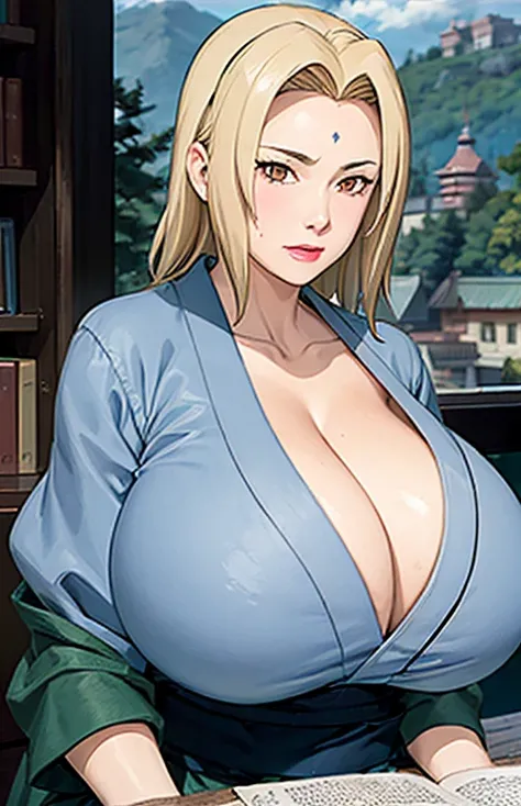 (Huge boobs:1.4), cleavage, good anatomy, Masterpiece, Best Quality, 4k, 8K, Professional photography, soft light, sharp-focus, 1 girl, blonde hair, kimono, (Mountain), Clouds, blonde hair, Parted Shores, Detailed Face, Brown eyes, Smile, closed lips, lips...