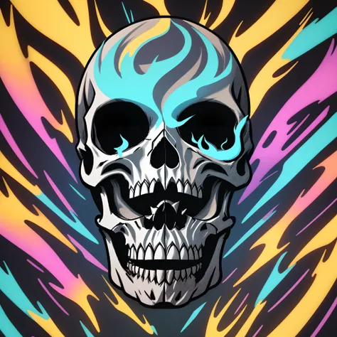 Skulls and smoke. Psychedelics A cool vector  design in the Creative design style  bright and vibrant colors, appropriate to the scene, dynamic design, stickers, strong lines, White background transparent , Print-ready, high-quality, highly detailed, 4K re...