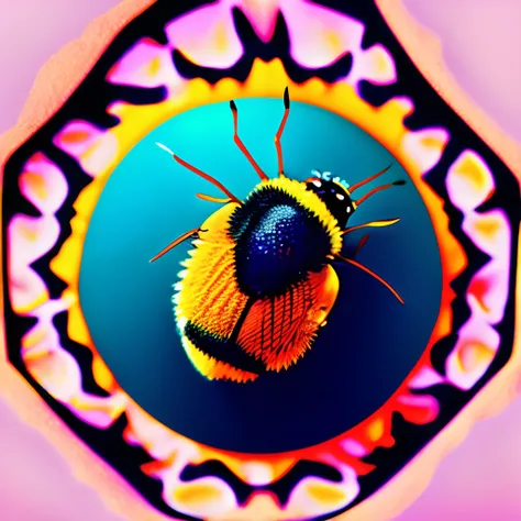 Bumble bee in honeycomb with flowers